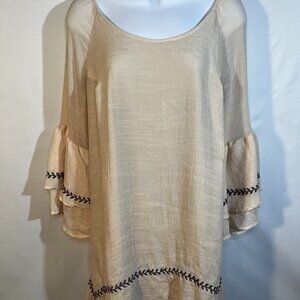 Oh Gussie! Women's Bell Sleeve Boho Top Cream Sz M